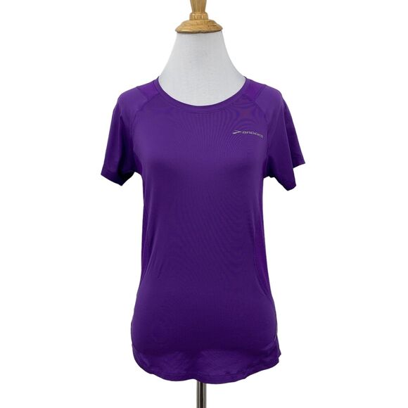 Brooks T Shirt Womens M Medium Purple Vented Stretch Crew Neck Short Sleeve - Picture 1 of 10